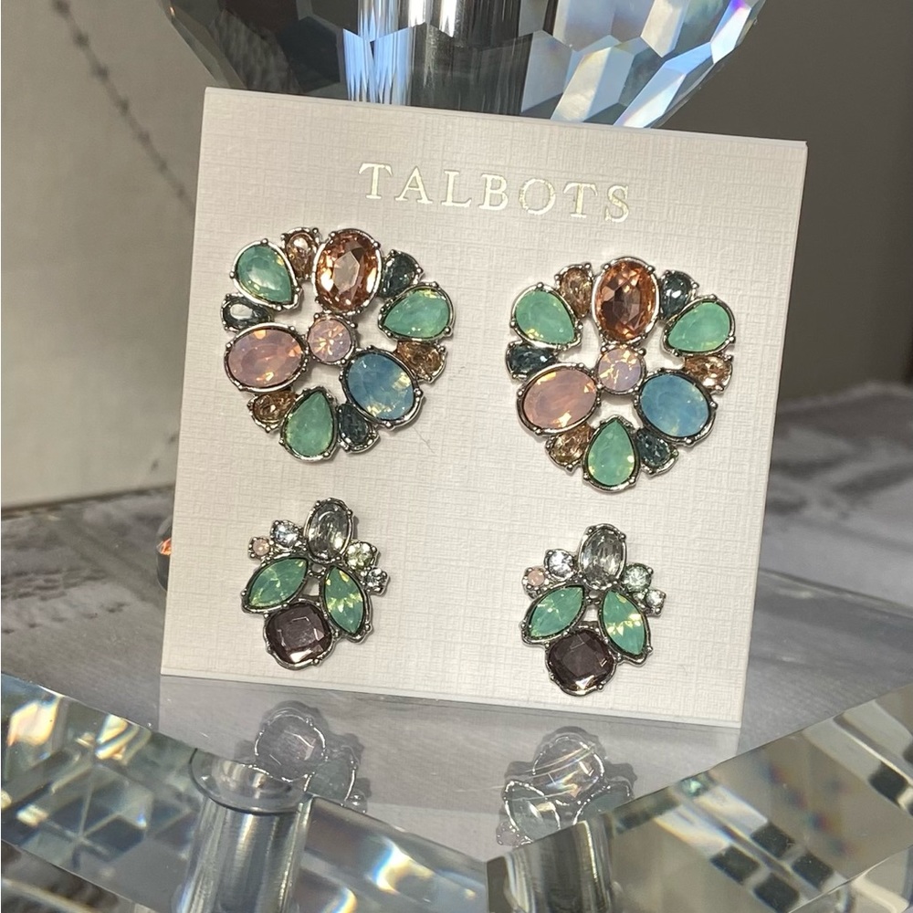 TALBOTS ~Two (2) Pair of Pastel Cluster Colored Crystal Earrings! Beautiful!!!!